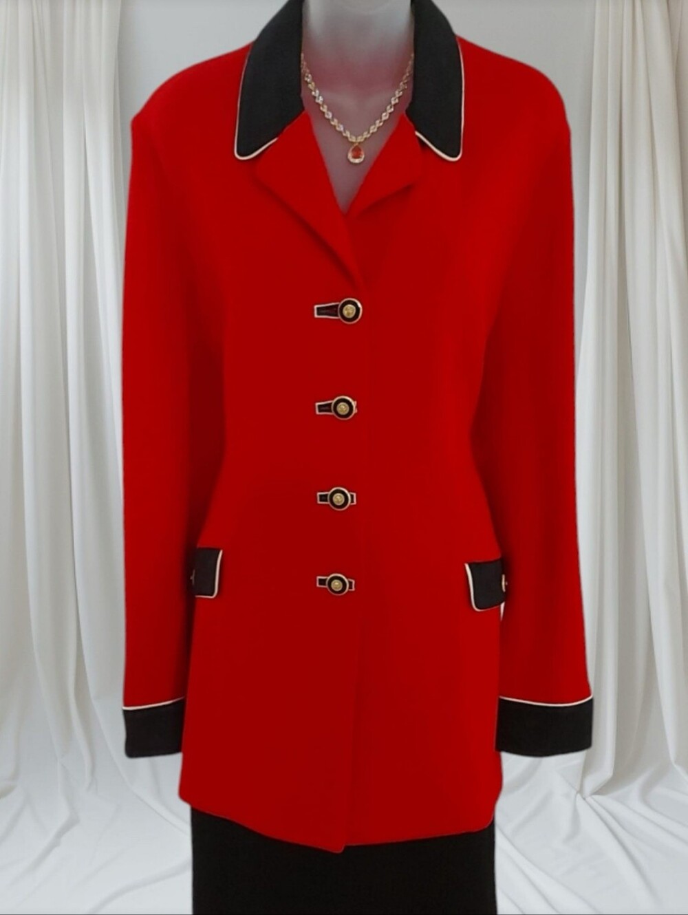 St. John Red Knit Blazer with Black Trim